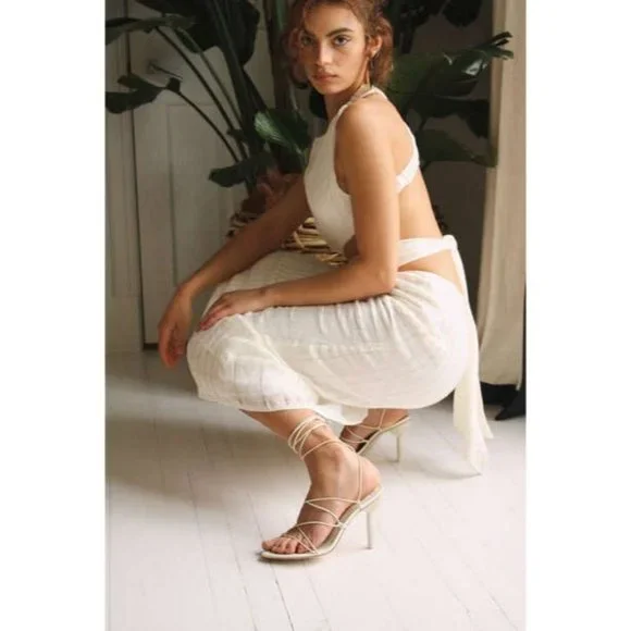 Cult Gaia Soleil Lace Up Leather High Heel Stiletto Sandals Sexy Wedding Guest - Picture 14 of 16